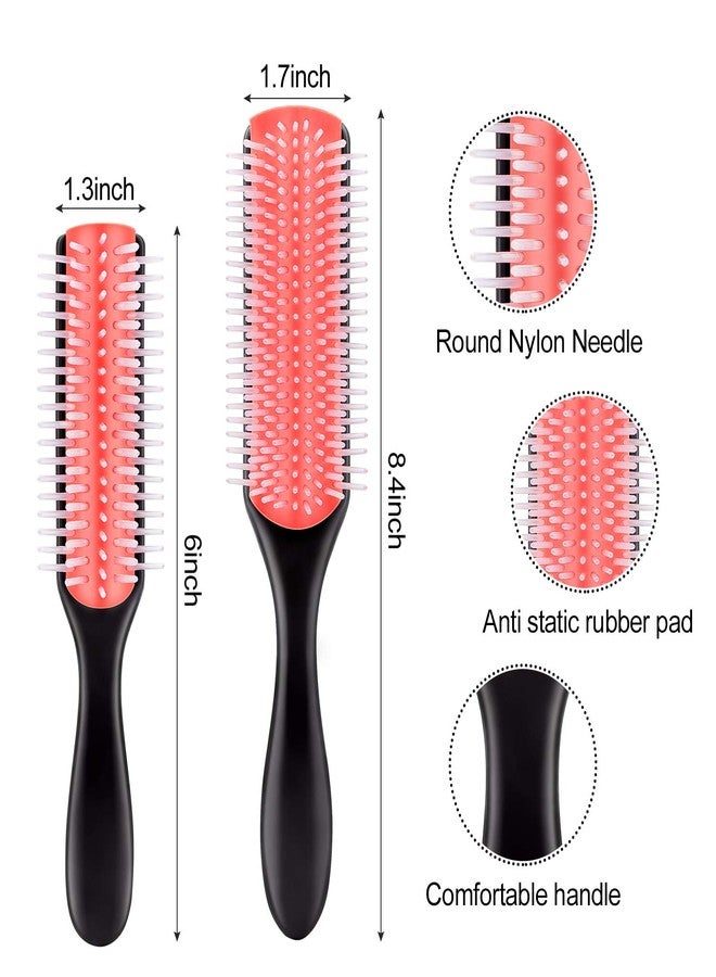 Mabox 2 Pieces Hair Brush - 9-Row Cushion Nylon Bristle Styling Brush and 5-Row Travel Hair Brush with Anti-static Rubber Pad for Curly Hair Styling, Separating, Shaping, Smoothing and Blow-Drying (Red) - Image 2